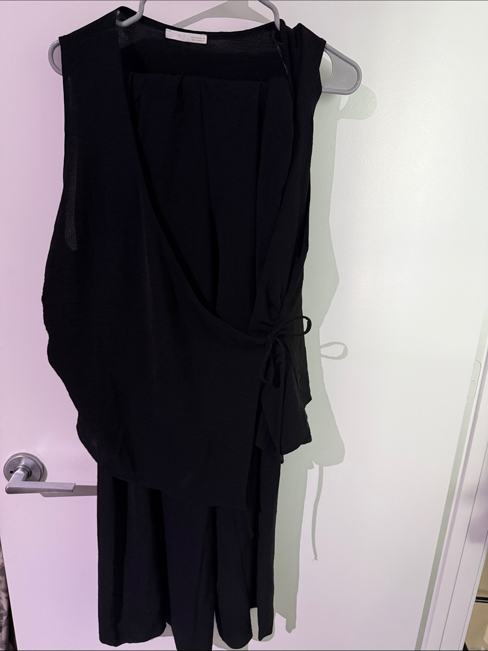 Zara Black Sleeveless Wrap Top with Tie Waist and matching pants